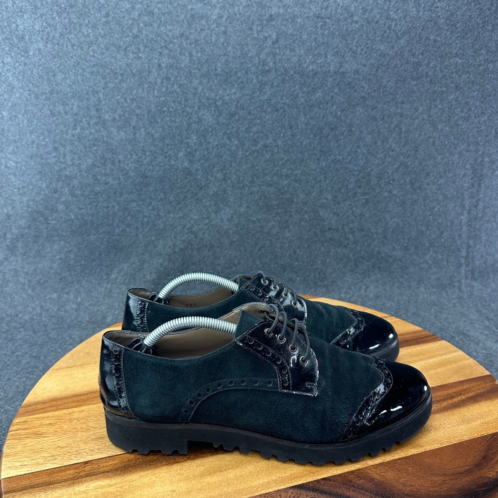 ANYI LU Black Patent Leather Handmade Italian Oxford Shoes 39.5 9US Vibram